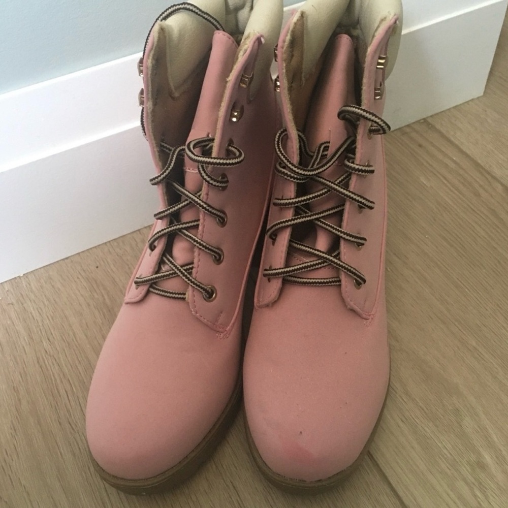 Pink Women's Lace-Up Boots